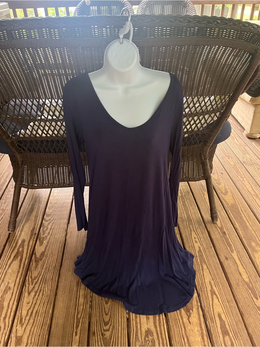 Long-Sleeve Navy Swing Dress - Scoop Neck